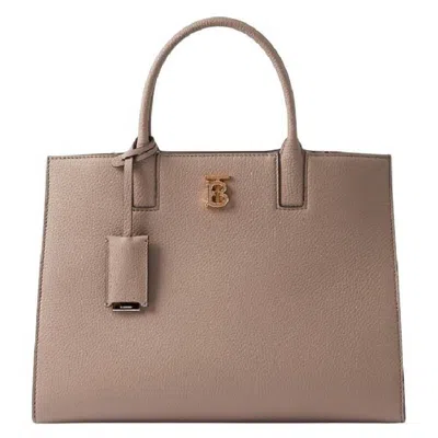 Burberry Small Leather Frances Tote Bag In Sand