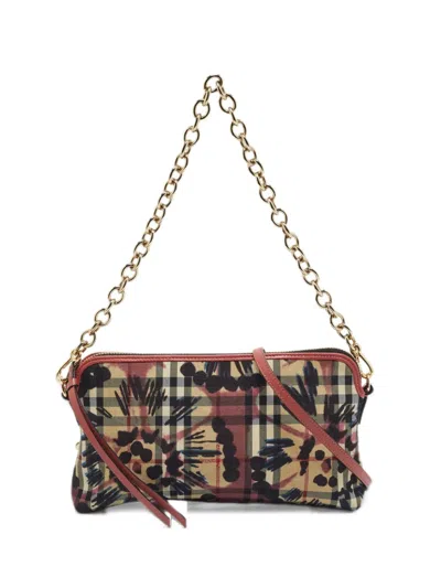 Pre-owned Burberry Small Peyton Haymarket Check Crossbody Bag In Neutrals