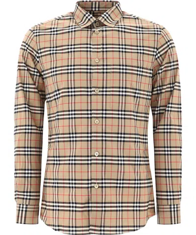 Burberry Small Scale Check Shirt In Beige