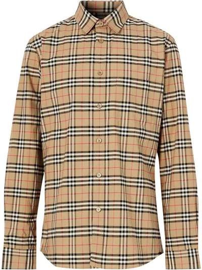 Burberry Small Scale Check Shirt In Beige