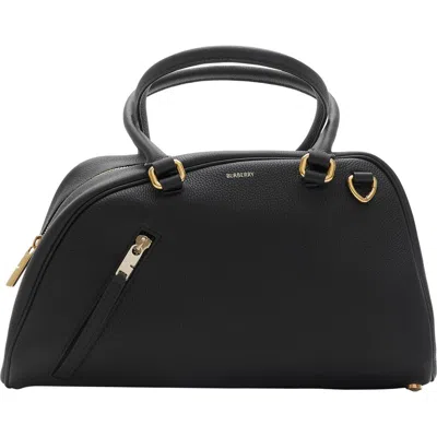 Burberry Small Shield Leather Bowling Bag In Black