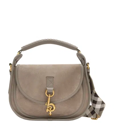 Burberry Small Suede B Clip Messenger Bag In Gray