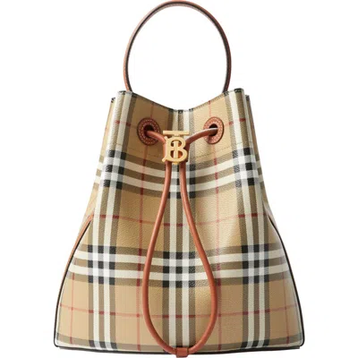 Burberry Small Check Drawstring Bucket Bag In Vntg Chkbriar Brown