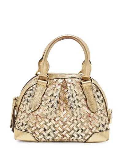Pre-owned Burberry Small Thornley Haymarket Satchel Bag In Gold