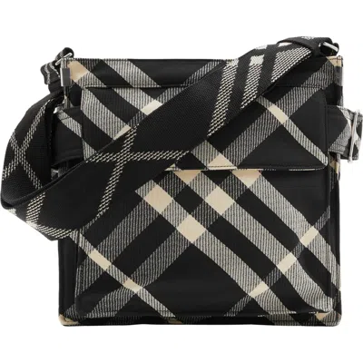 Burberry Trench Checked Crossbody Bag In Black/calico