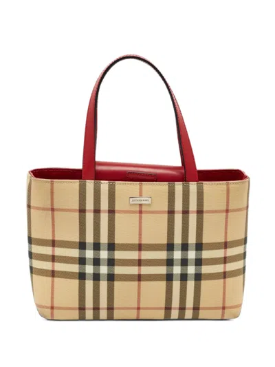 Pre-owned Burberry Small Vintage Check Flap Tote Bag In Neutrals