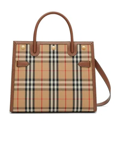 Burberry Small Vintage Check Two Handle Title Bag In Brown