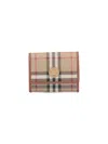Burberry Check And Leather Small Folding Wallet In Beige