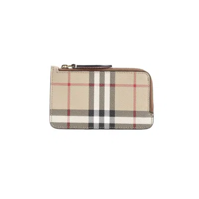 Burberry Check Print Brown Leather Wallet