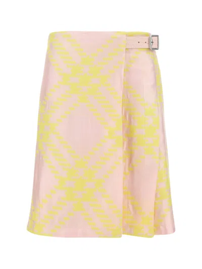 Burberry Check Silk Skirt In Yellow