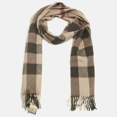 Pre-owned Burberry Smocked Brown Half Mega Check Cashmere Scarf