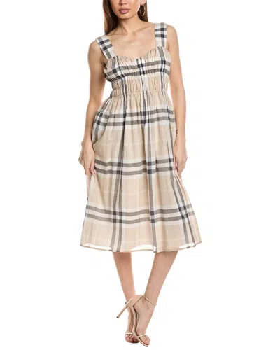 Burberry Smocked Midi Dress In Beige