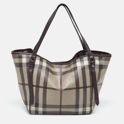Pre-owned Burberry Smoked Check Coated Canvas And Leather Small Canterbury Tote In Brown