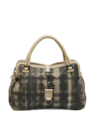 Pre-owned Burberry Smoked Check Double-zip Satchel Bag In Grey
