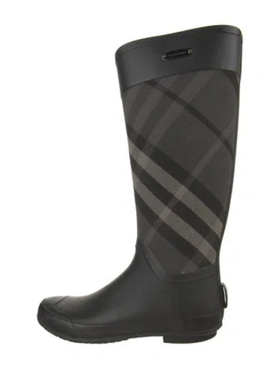Pre-owned Burberry Smoked Check Pattern Canvas Rain Boots In Gray