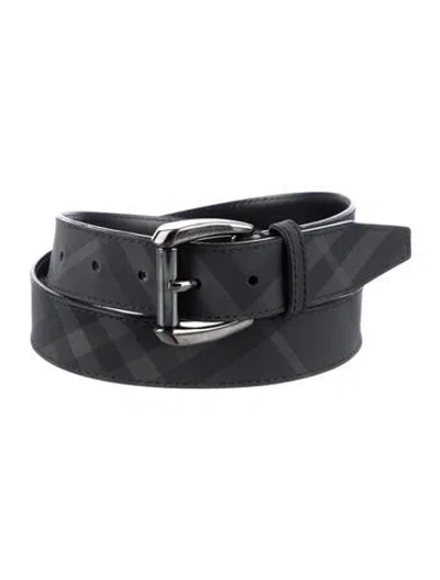 Pre-owned Burberry Smoked Check Pattern Leather Belt In Black