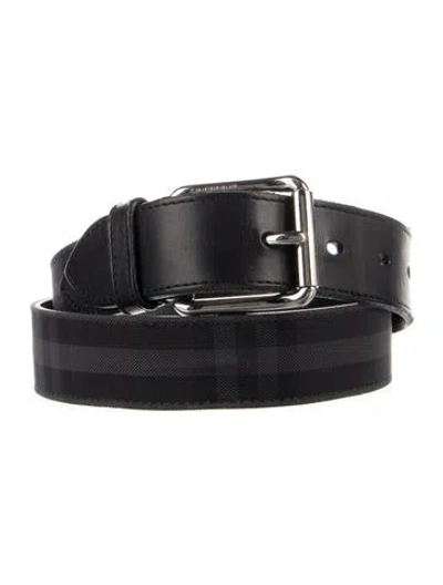 Pre-owned Burberry Smoked Check Pattern Leather Trim Embellishment Waist Belt In Black