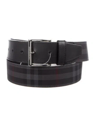 Pre-owned Burberry Smoked Check Pattern Leather Waist Belt In Black