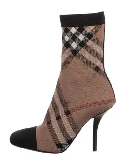 Pre-owned Burberry Smoked Check Pattern Sock Boots In Brown