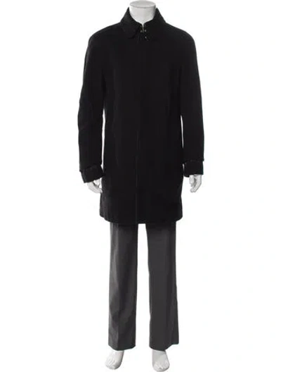 Pre-owned Burberry Smoked Check Pattern Wool Overcoat In Black