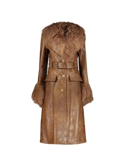 Burberry Snake-effect Fur-trim Jacket In Brown