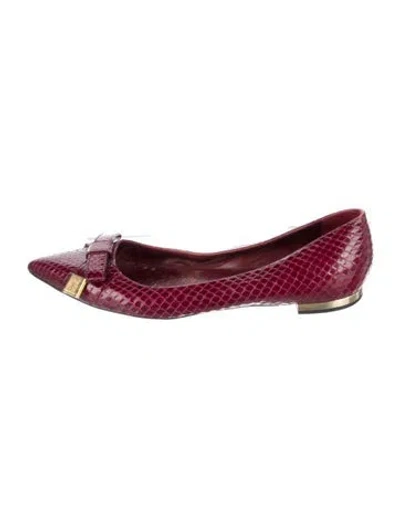 Pre-owned Burberry Snakeskin Animal Print Ballet Flats In Burgundy