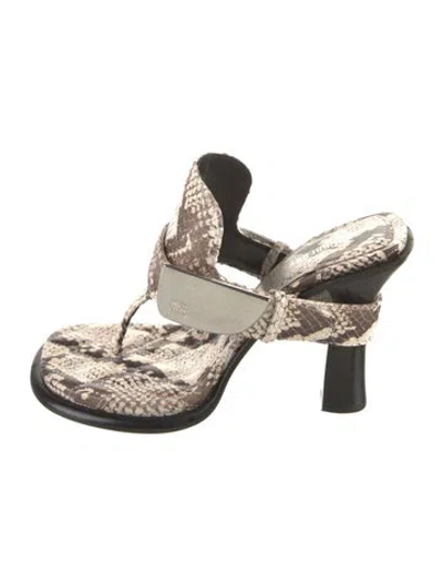 Pre-owned Burberry Snakeskin Animal Print Slides In Neutral