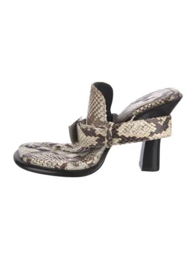 Pre-owned Burberry Snakeskin Animal Print Slides In Neutrals