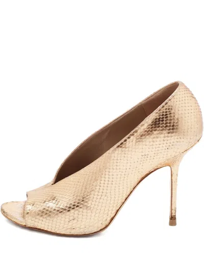 Pre-owned Burberry Snakeskin-embossed Pumps In Gold