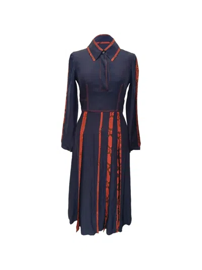 Pre-owned Burberry Snakeskin-print Trimmed Dress In Blue