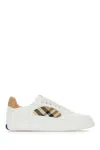Burberry Men Low-top Leather Sneakers With Check Inserts In White