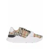 Burberry Beige And White Low Top Sneakers With Vintage Check Print And Rubber Sole In Canvas And Leather Man