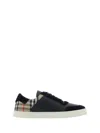 Burberry Black Sneakers With Suede Details And Check Motif In Leather Blend Man