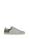 Burberry Men Stevie Leather And Check Canvas Sneakers In White