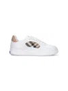 Burberry Men Low-top Leather Sneakers With Check Inserts In White