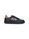 Burberry Indigo Blue Leather And Check Sneaker Terrace In Black