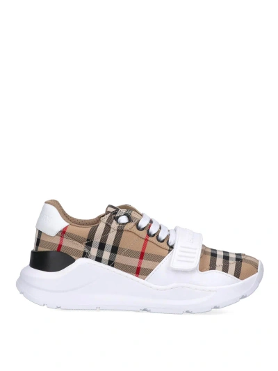 Burberry Check Fabric Sneakers In White
