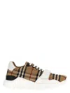 Burberry Beige And White Low Top Sneakers With Vintage Check Print And Rubber Sole In Canvas And Leather Man In Beige