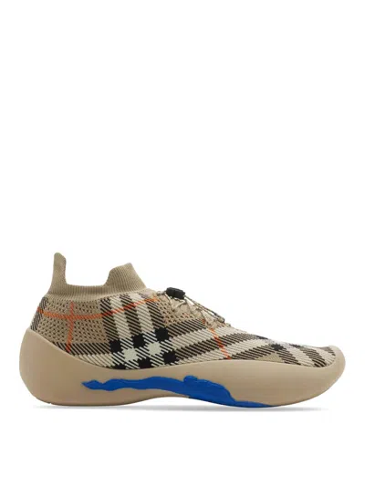 Burberry Check Knit Neptune Sneakers In Beige