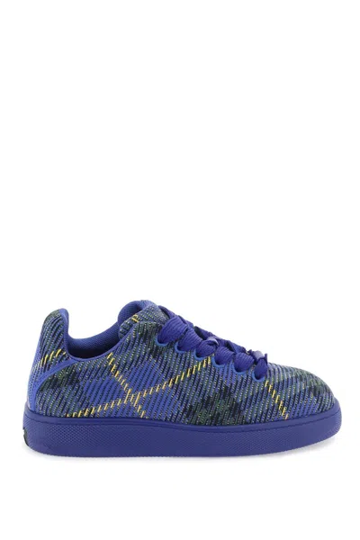 Burberry Checked Knitted Sneakers In Blue