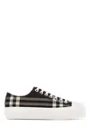 Burberry Canvas Sneakers With Embroidered Check Pattern In Brown