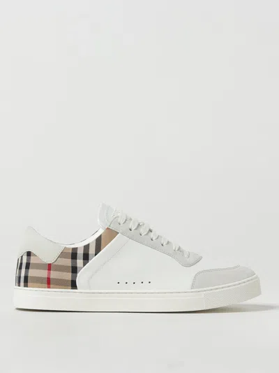 Burberry Check Motif Leather Sneakers In White