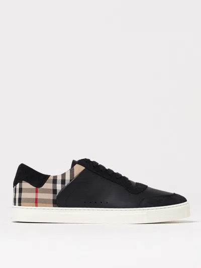 Burberry Men Black Leather And Fabric Sneakers