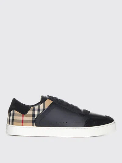 Burberry Men Black Leather And Fabric Sneakers