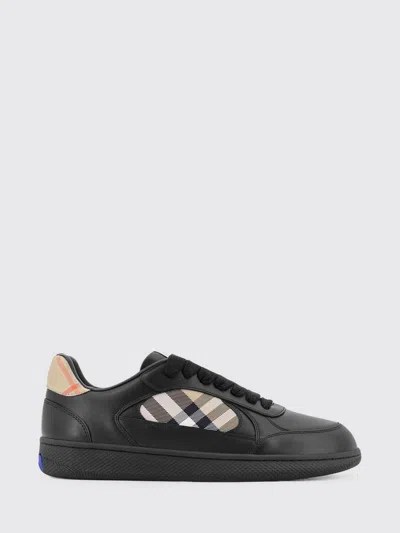 Burberry Men Leather Sneakers With Traditional Check Inserts In Black