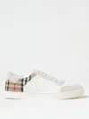 Burberry Men Stevie Leather And Check Canvas Sneakers In 白色