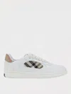 Burberry Men Low-top Leather Sneakers With Check Inserts In White