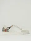 Burberry Men Stevie Leather And Check Canvas Sneakers In White