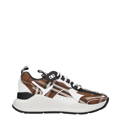 Burberry Sneakers Man Fabric Brown/birch In Multi