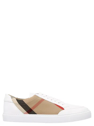 Burberry Leather Sneaker With House Check Motif In White